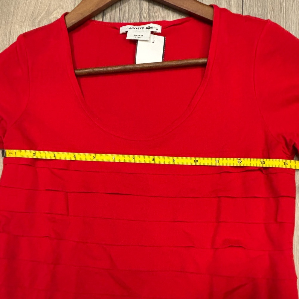 Lacoste 14” PTP Ruffled Red Layered Top, Size Small, Red. - Picture 6 of 6